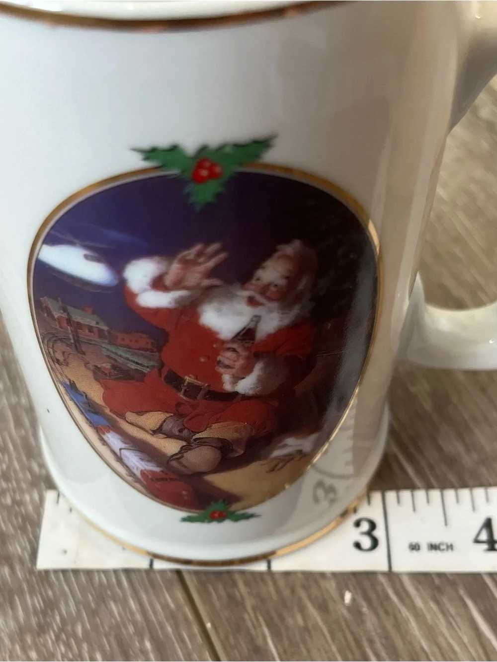 Vintage Coca Cola White and Gold Santa Holiday Ceramic Stein